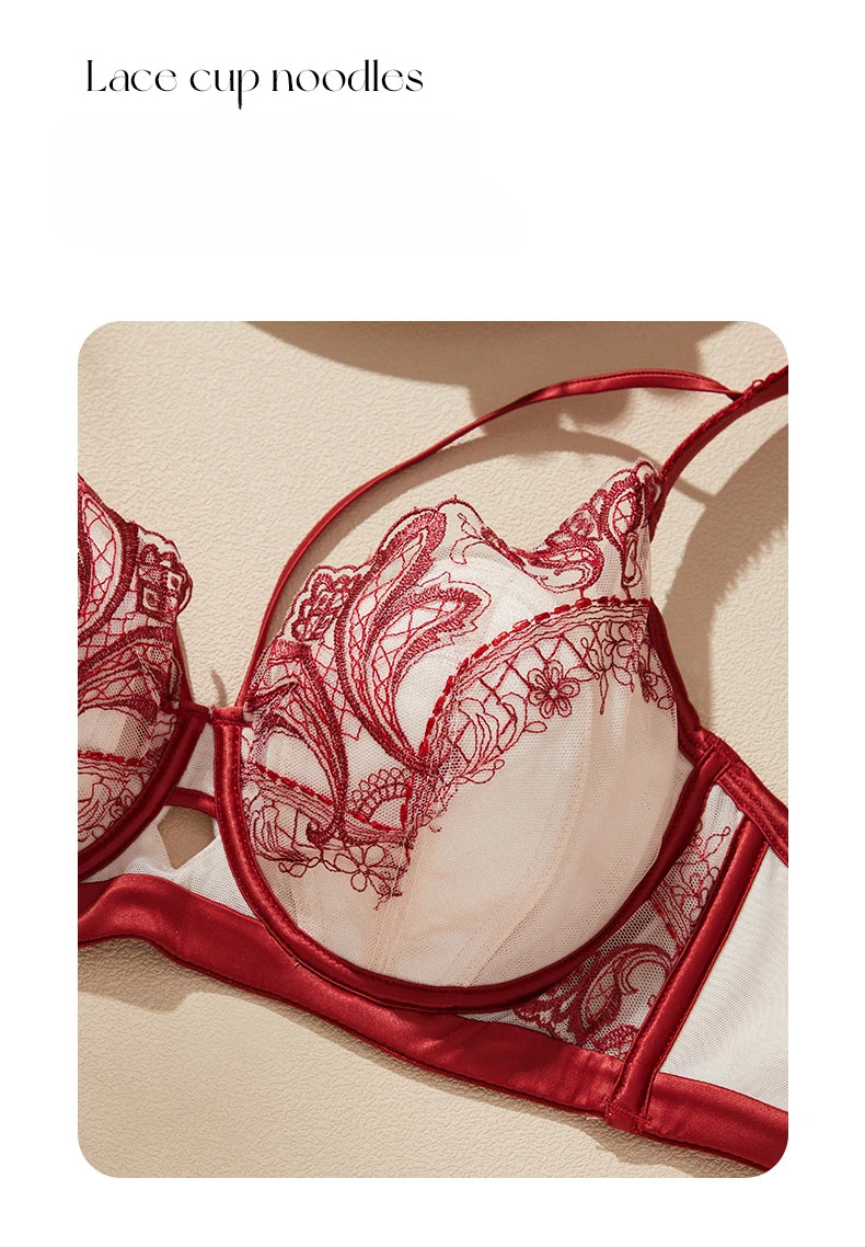 Womens Floral Embroidery Lace Push Up Underwire Bra