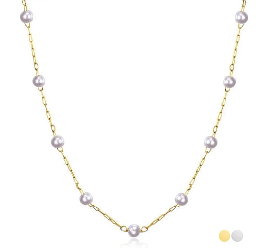 Pearl Necklace 18K Gold Plated Choker Necklaces Handmade Chain 45 cm