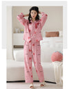 Women’s Winter 100% Cotton Pajama Set – Loose Fit, Turn-Down Collar, Long Sleeves, Cute Pink