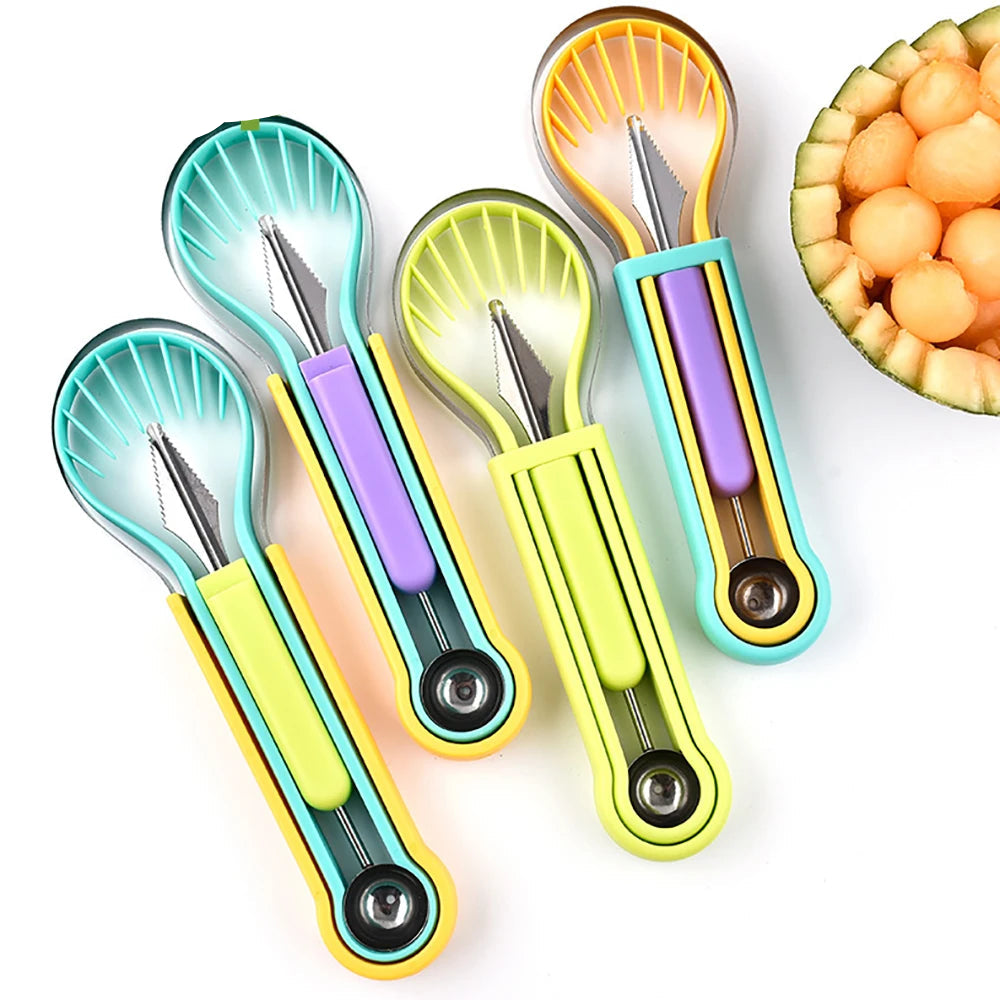 3 In 1 Fruit Ball Digger Carving Knife Kiwi Fruit Lemon Spoon Hami Melon Separating Cutter Portable Household Kitchen Gadget Set