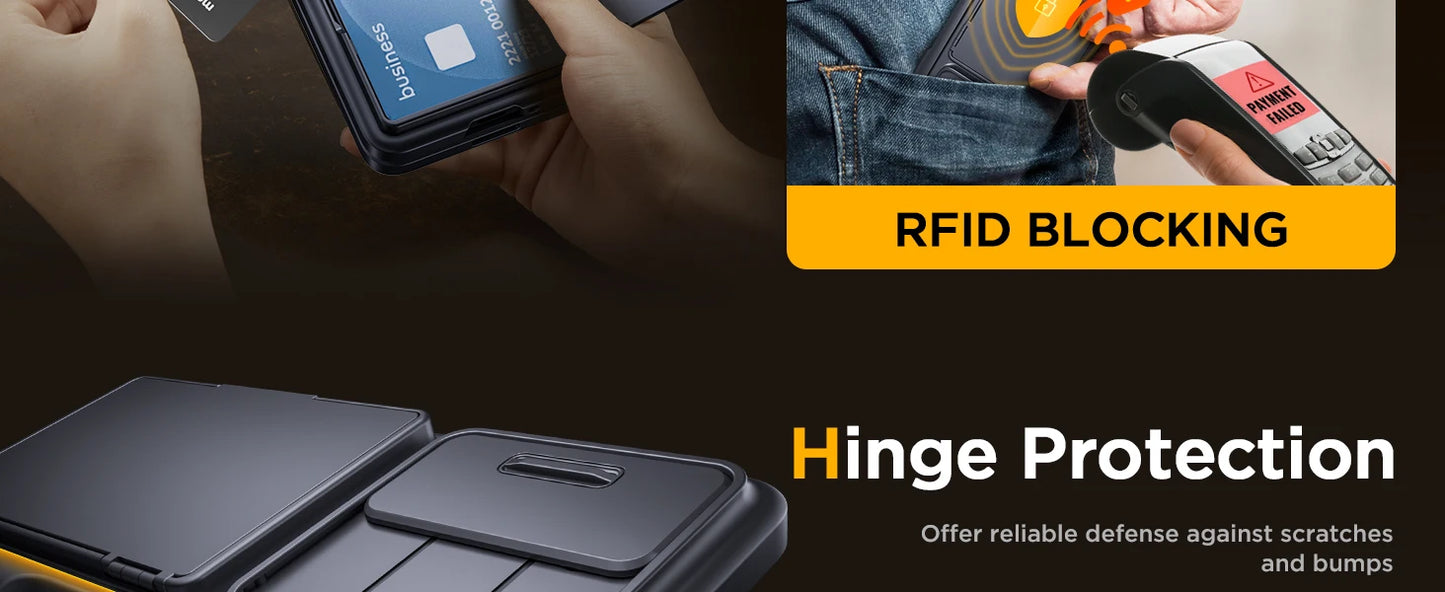 For Samsung Galaxy Z Fold 6 Case with Card Holder and Bulit in S Pen Holder Rugged Hinge Protection Wallet Kickstand Phone Case