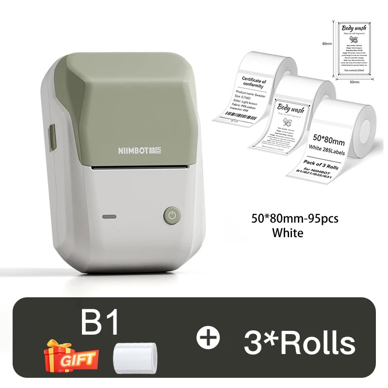 B1 Thermal Label Printer, Bluetooth Wireless Sticker Maker 20–50mm, Portable Inkless Barcode & QR Code Label Printer