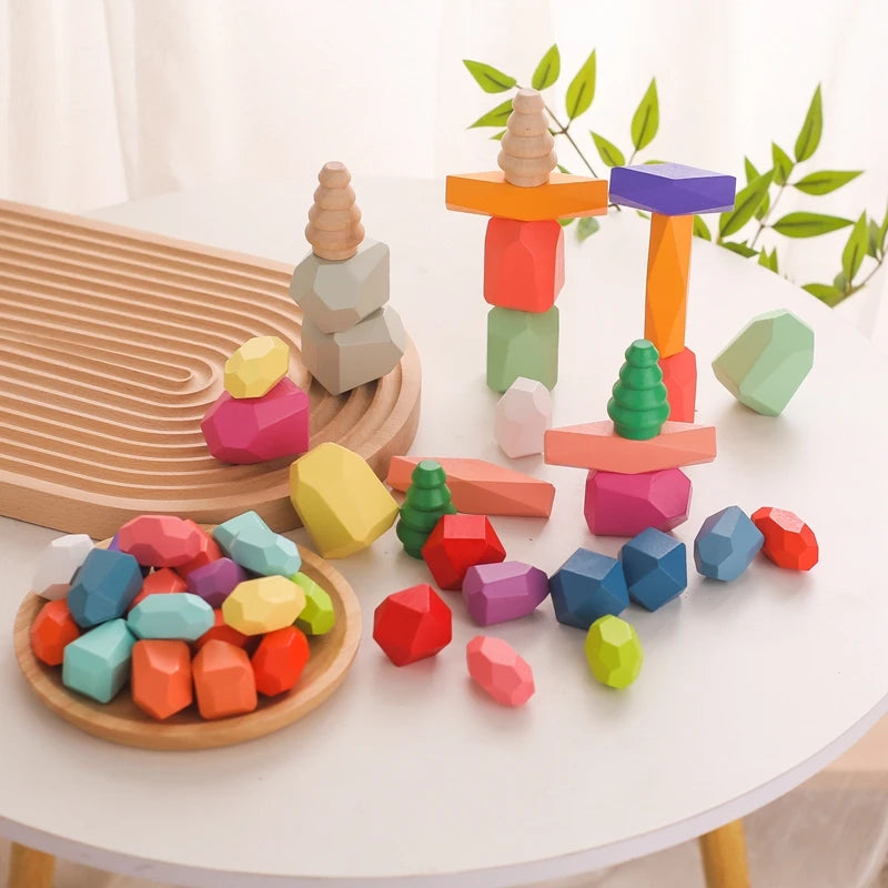 Wooden Sorting Stacking Rocks Stones Sensory Toddler Toys Learning Montessori Toys Building Blocks Game Kids Birthday Gifts Toys