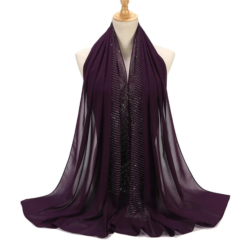 Tassel Diamond Muslim Hijabs Luxury Sequin Chiffon Scarf For Women Dress Abaya Hijab Veil Scarf Long Shawls Turban