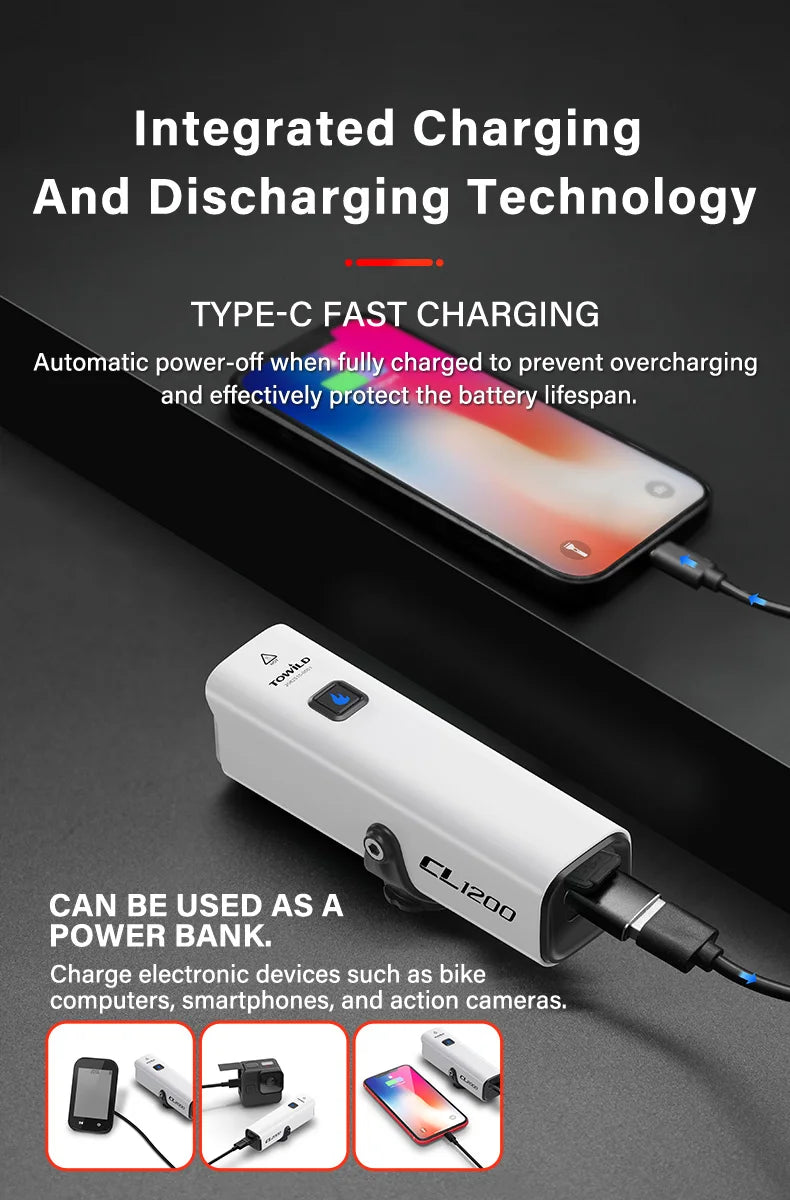 CL1200 Bicycle Light With Cut-off Line Beam 1200LM Rechargeable 5000mAh Led Bike Front Lights IPX6 MTB Cycling Headlights