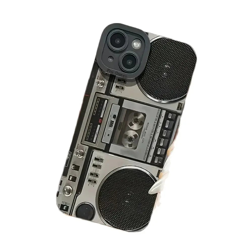 Creative Retro Millennial Loud Speaker Phone Case For iPhone 15 13 14 Pro Max Plus Music Rock N Roll Soft Cover