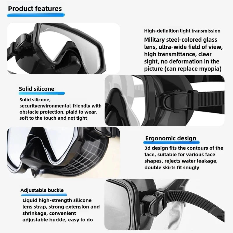 Dry Snorkel Set Diving Mask For Tempered Glass Professional Panoramic Snorkeling Gear Swimming Training Snorkel Kit