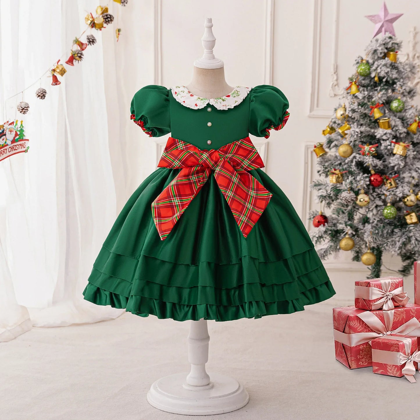 2Pcs Luxury Sequined Princess Christmas Dress for Girls Xmas Children's Cake Tiered Gala Formal Occasion Elegant Party Dresses