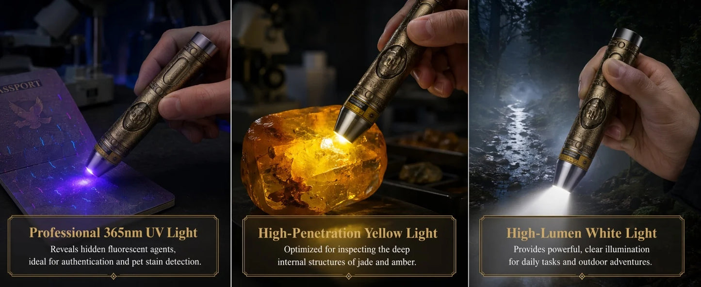 3 In 1 White Yellow UV 365nm LED Detection Flashlight