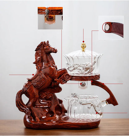 Heat-resistant Kungfu Tea Drinking Tea Set Creative Horse Teapot Full Automatic Glass Teapot Infuser Magnetic Water Diversion