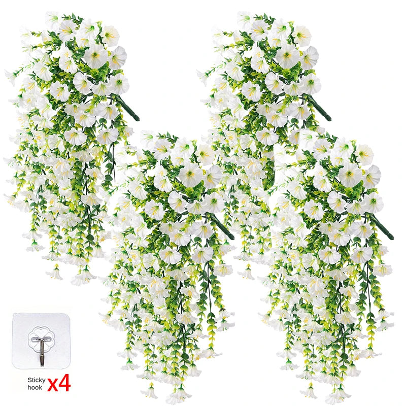 4PCS Morning Glory Artificial Flowers Hanging Vines Fake Plant Flower Garlands for Wedding Yard Home Garden Outdoor Decoration