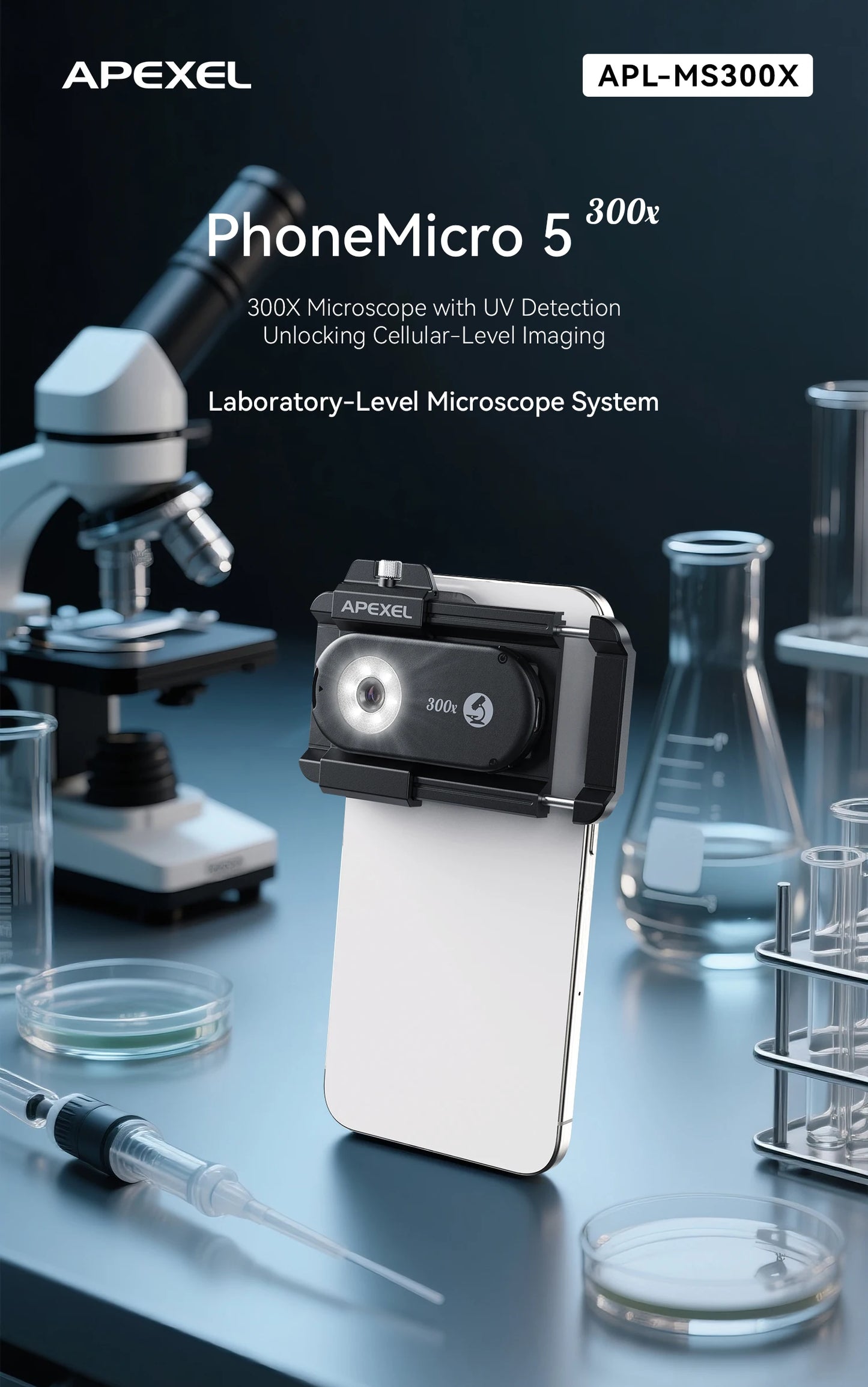 300X Smartphone Microscope Lens with LED and UV Light