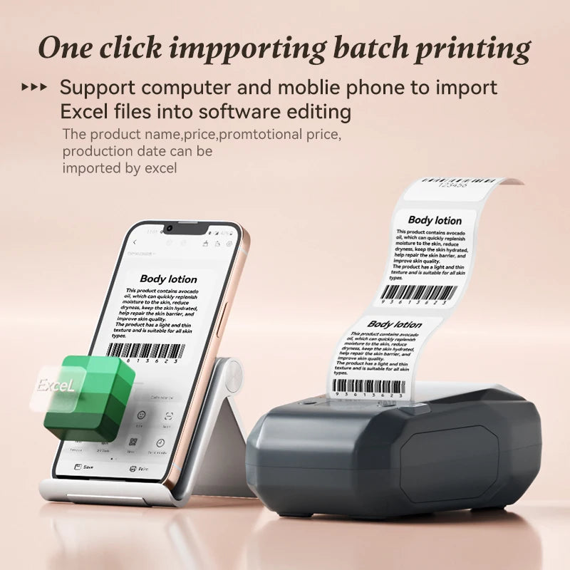 B1 Portable Label Printer, Bluetooth Wireless Mini Thermal Label Maker 20–50mm, Inkless Sticker Printer for Home & Business