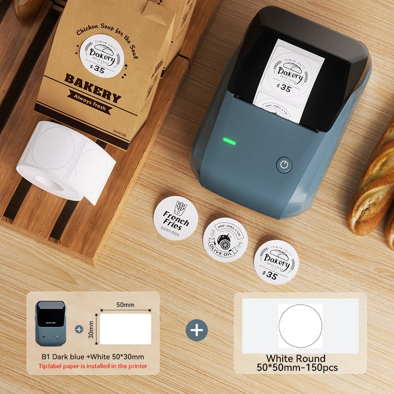 B1 Thermal Label Printer, Bluetooth Portable Sticker Maker 20–50mm, Inkless Barcode Price Tag Label Machine for Business & Food