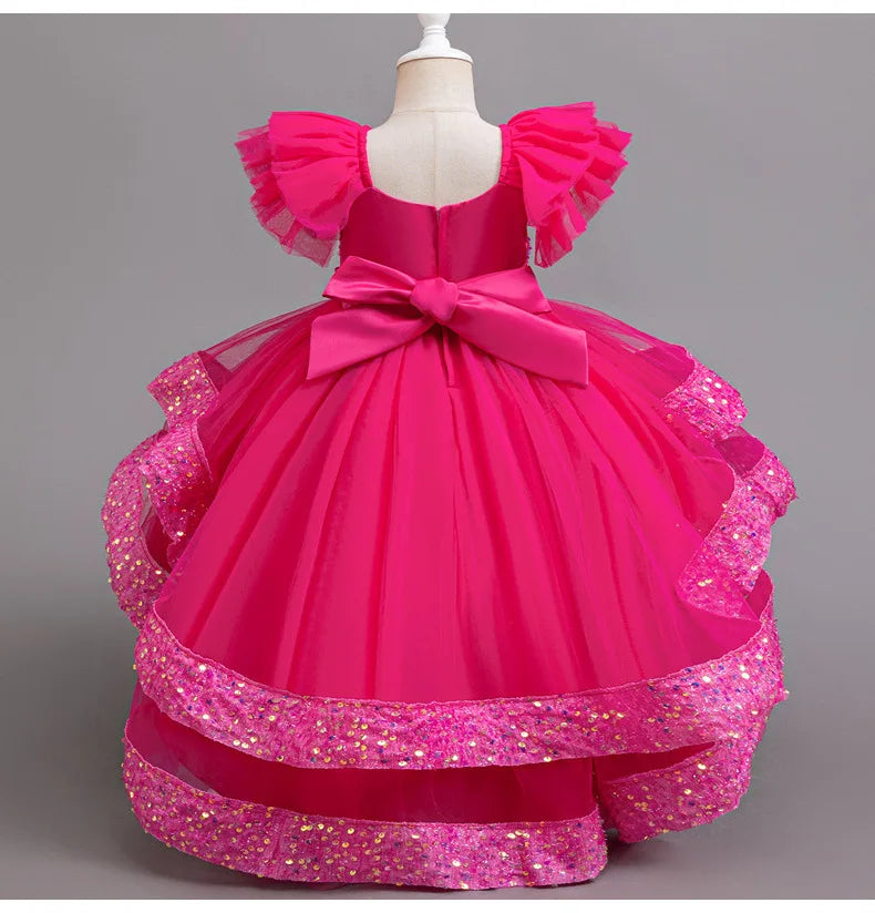 Sparkling Girls' Evening Gown - Sequin Dress with Train for Birthday Party & Piano Recital