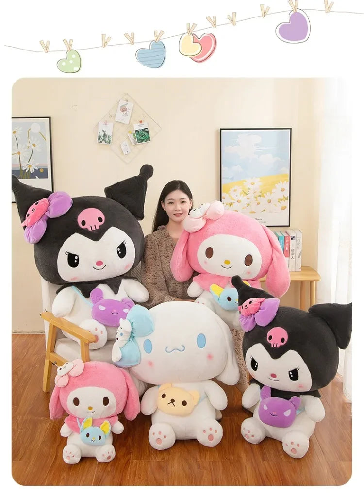 Sanrio Kuromi Plush Dolls 40/50cm Kawaii My Melody Cinnamoroll Soft Stuffed Animals Anime Figure Pillow Cartoon Decor Kids Toys
