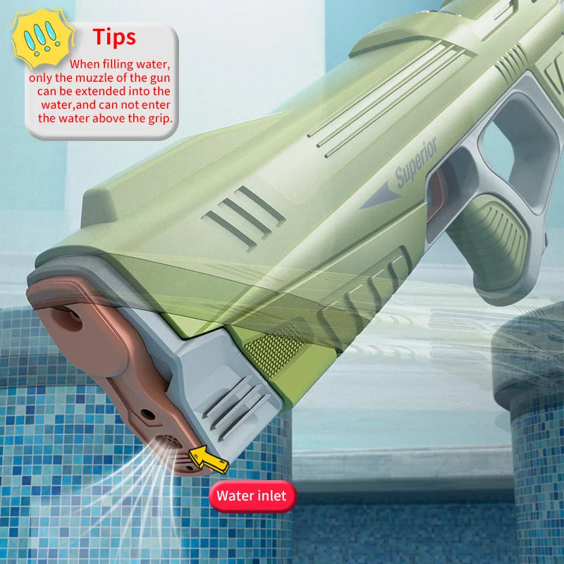 Electric Water Gun with Battery Level Display Automatic Water Absorption Rechargeable Water Blaster