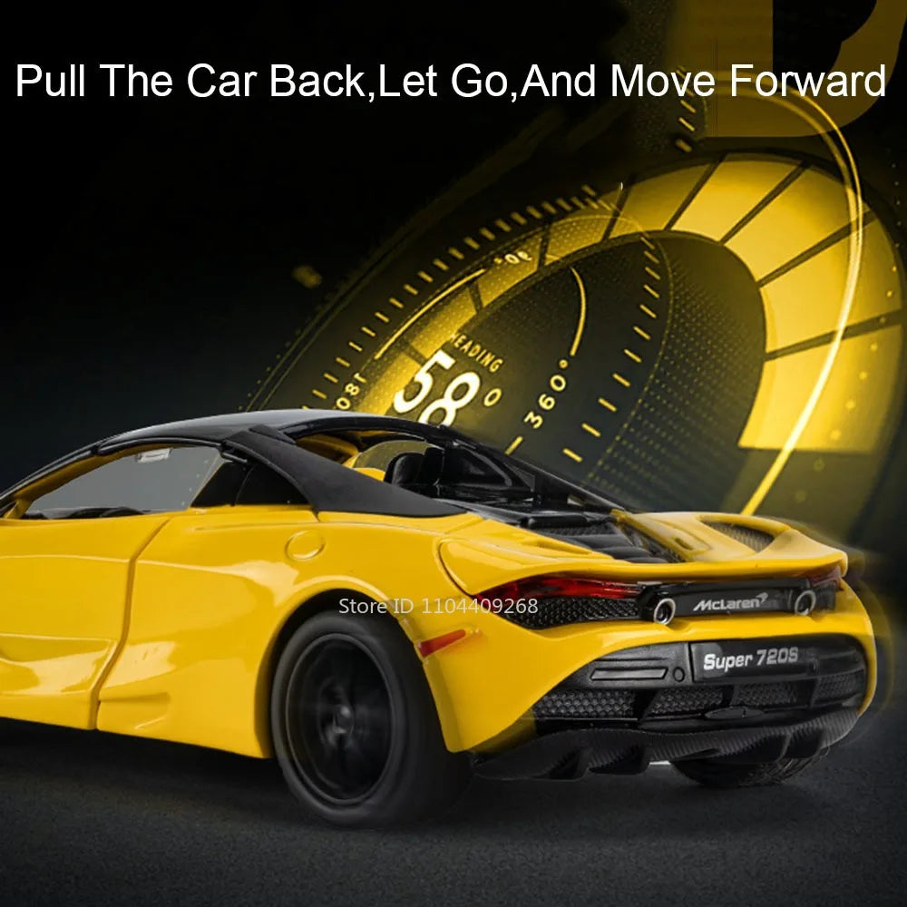 1:32 720S Senna Sports Car Model Toy Doors Opened Metal Die-cast Sound Light Miniature Vehicles Models Boys Collection Gifts