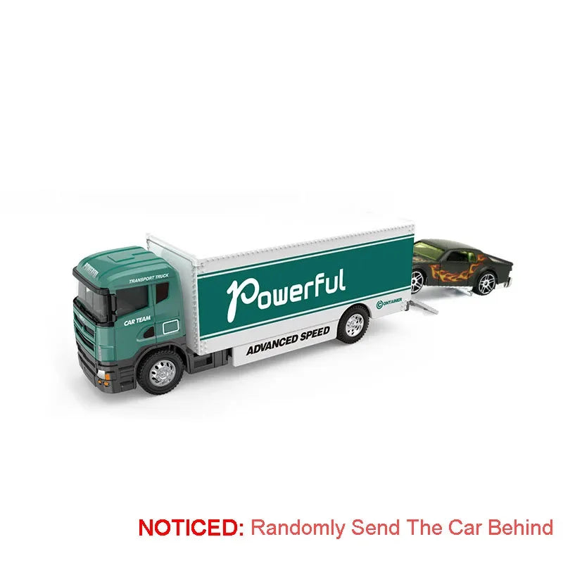 Scale 1:64 Container Alloy Trailer Model Toy Car Diecast Metal Movable Joint Pull Back Rescue Engineering Vehicles Gifts for