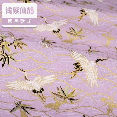 1/2/3M 23Colors Japanese Style Bronzing Cotton Fabric Kimono Clouds Cat Dog Cherry Blossoms Printed Sewing Fabric by the Meter
