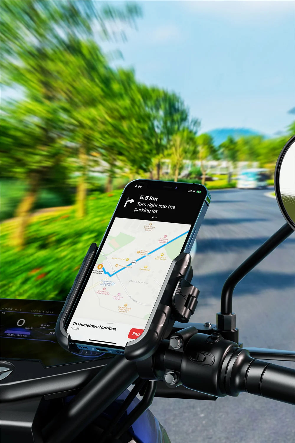 Motorcycle Phone Holder One-Touch Auto Quick Lock Bike Phone Mount ATV Bicycle Scooter Phone Holder with Aluminum Handlebar Base