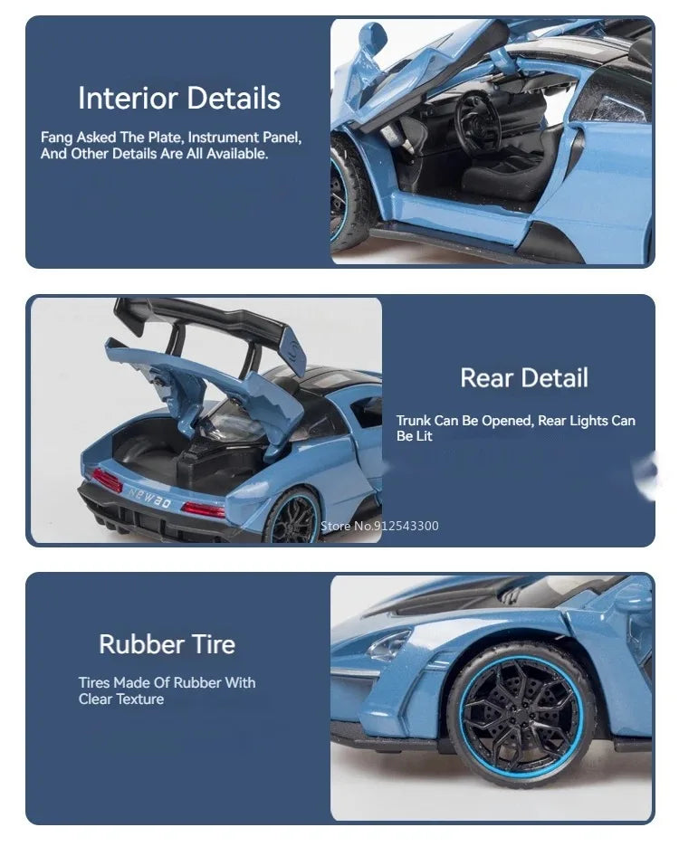 1:32 720S Senna Sports Car Model Toy Doors Opened Metal Die-cast Sound Light Miniature Vehicles Models Boys Collection Gifts