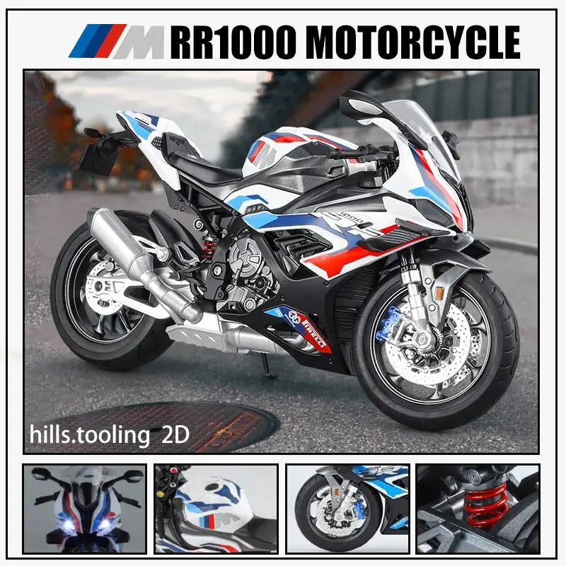 1:9 BMW S1000RR 2024 Alloy Die Cast Motorcycle Model Vehicle Collection Sound and Light Off Road Autocycle Toys Car