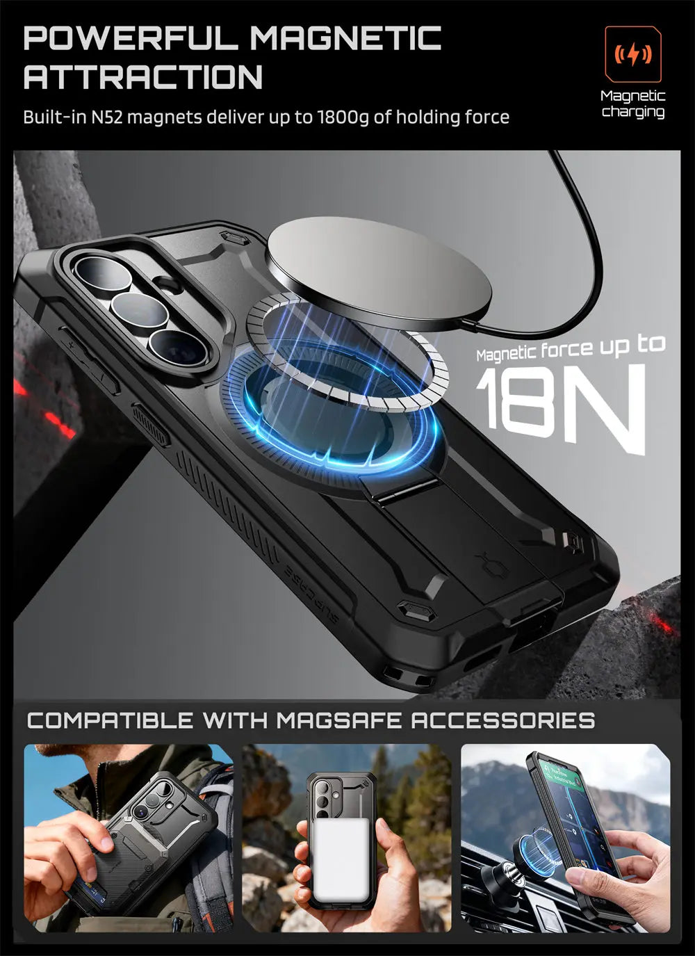 Rugged Magnetic Phone Case with Kickstand Screen Protector and Belt Clip for Samsung Galaxy S26