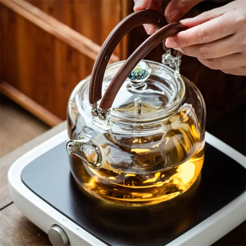 1100ml Magnetic Handle Glass Teapot with Tea Strainer Infuser Heat Resistant Borosilicate Tea Kettle