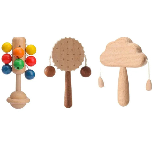 Wooden Baby Rattle Toy 0-12 Months Wooden Mobile Newborn Music Handmade Wooden Educational Toy Baby Early Education Soothing Toy