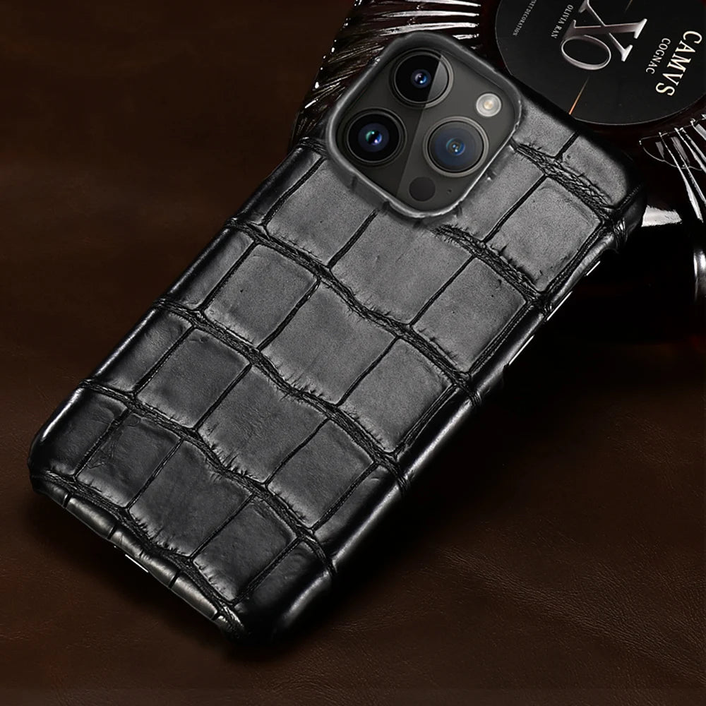 Crocodile Real Leather Cases for iPhone 16 15 Pro Max 14 pro max Genuine Leather Fundas Back Bover