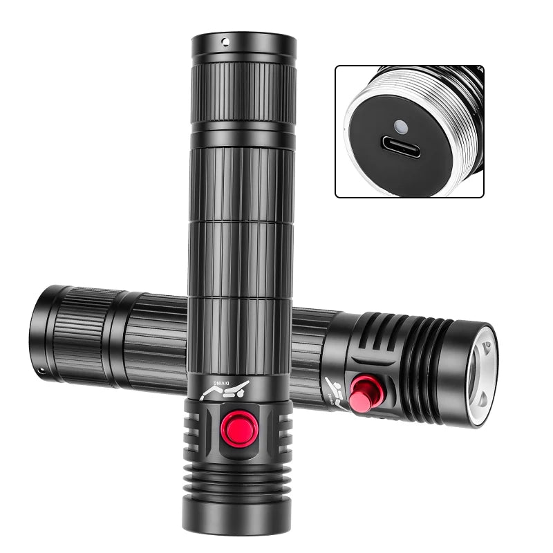 5000LM Professional Diving Flashlight IPX8 Waterproof Underwater LED Torch Rechargeable Dive Light