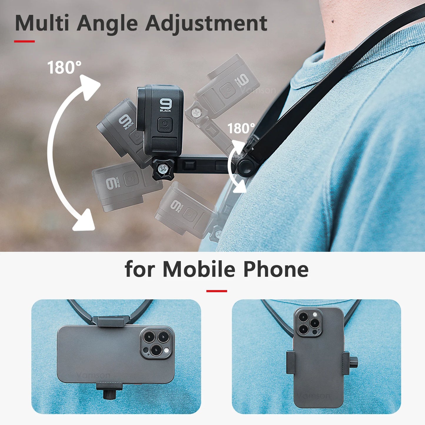 Anti-shake Neck Hold Mount for iPhone 14 13 Xiaomi Huawei Samsung Cellphone Smartphone Running Cycling Record Vlog Video