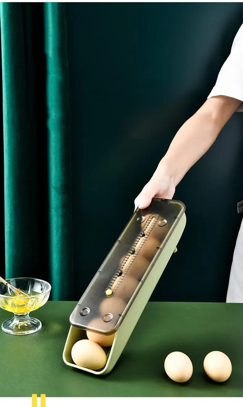 Automatic Rolling Egg Storage Box – Plastic Refrigerator Egg Holder Tray Kitchen Storage Container