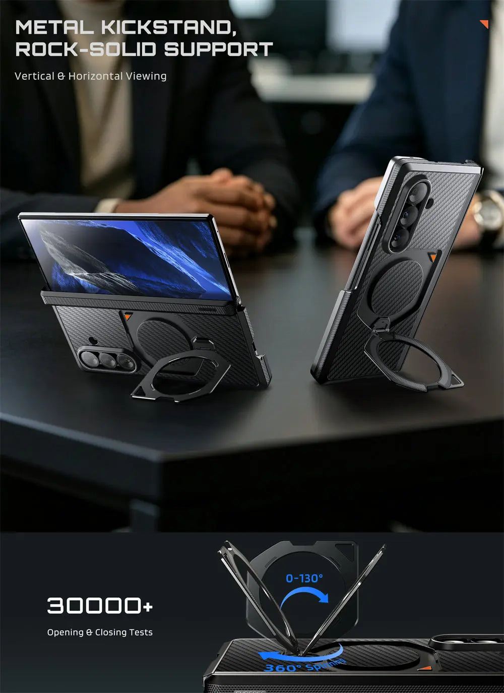 Full Body Rugged Phone Case with Magnetic Rotating Stand and Two Screen Protectors for Samsung Galaxy Z Fold 7 and Z Fold 8 Ultra