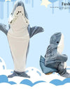 Cartoon Shark Blanket Hoodie Women Kigurumi Playsuit Kids Parents Hooded Warm Flannel Funny Homewear Shark Onesie Sleeping Bag