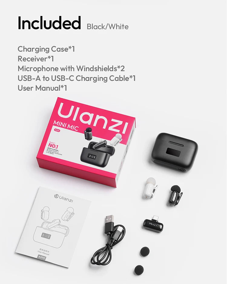 Wireless Lavalier Microphone Dual Mic Plug & Play for iPhone Android Live Recording