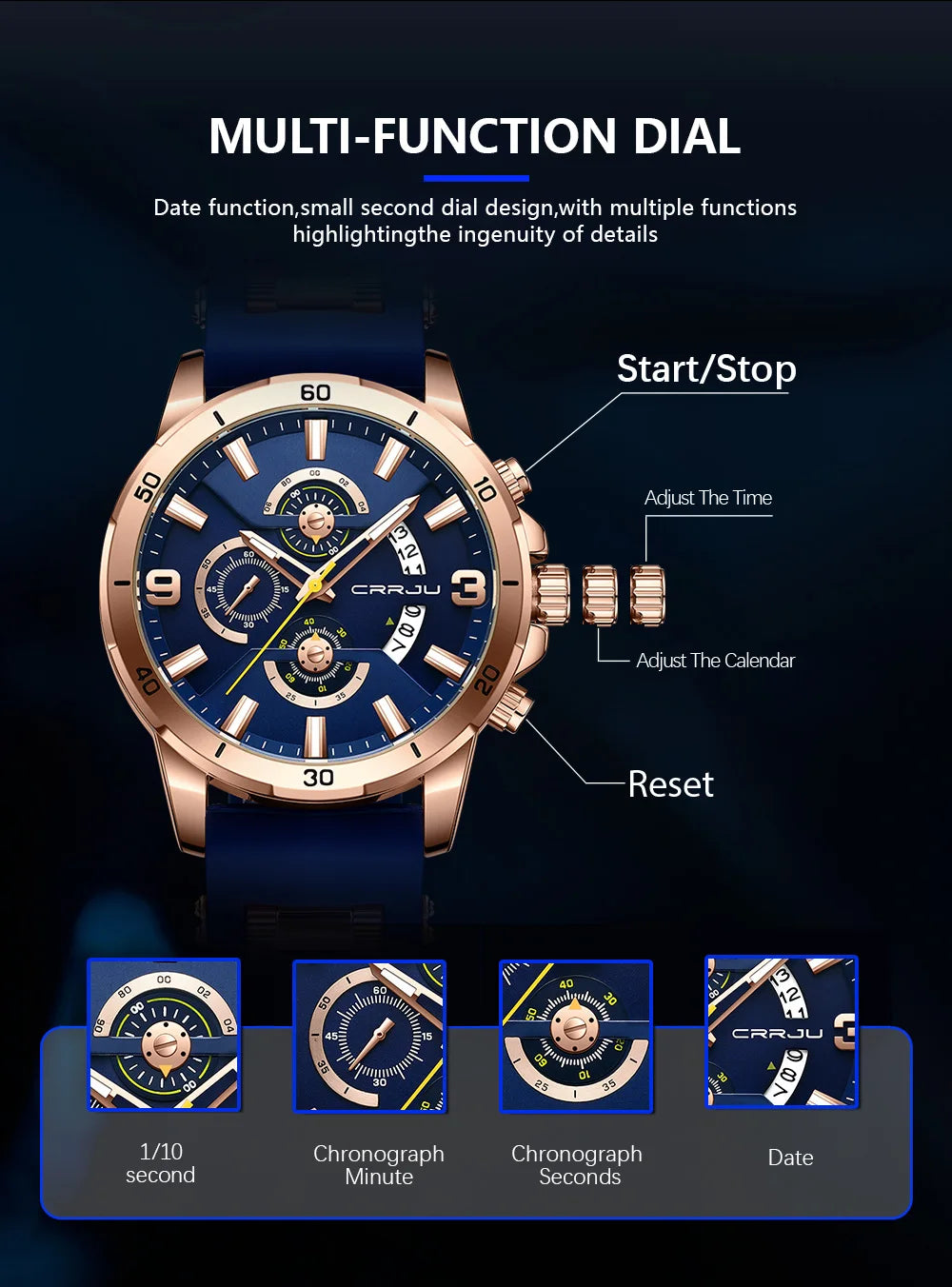 Men Watch Quartz Chronograph Full Steel Waterproof Wristwatch with Date