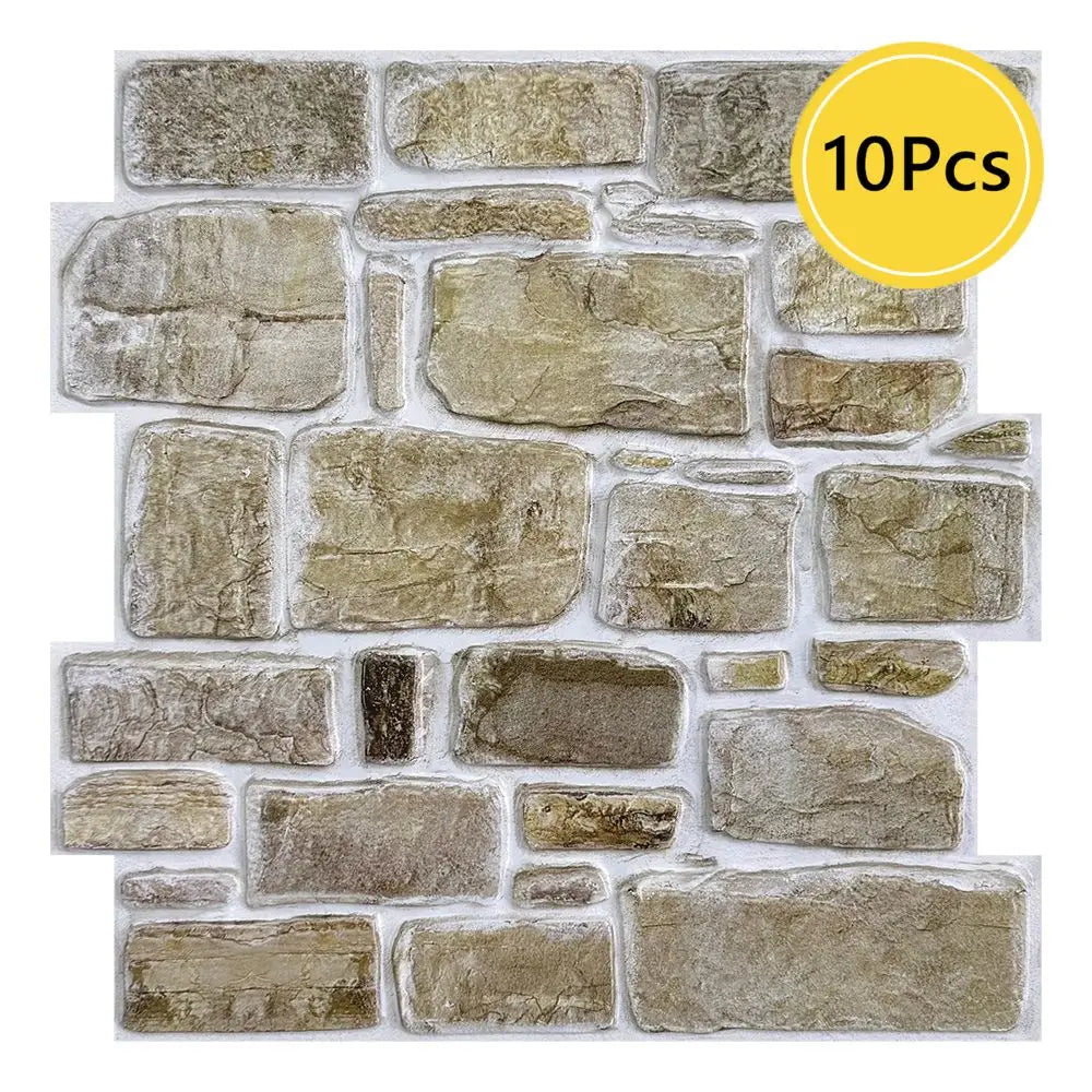 10pcs 3D Faux Stone Wall Panels, Self-adhesive Tile Stickers for Living Room, TV Background, Water and Mold Resistant, 30x30cm