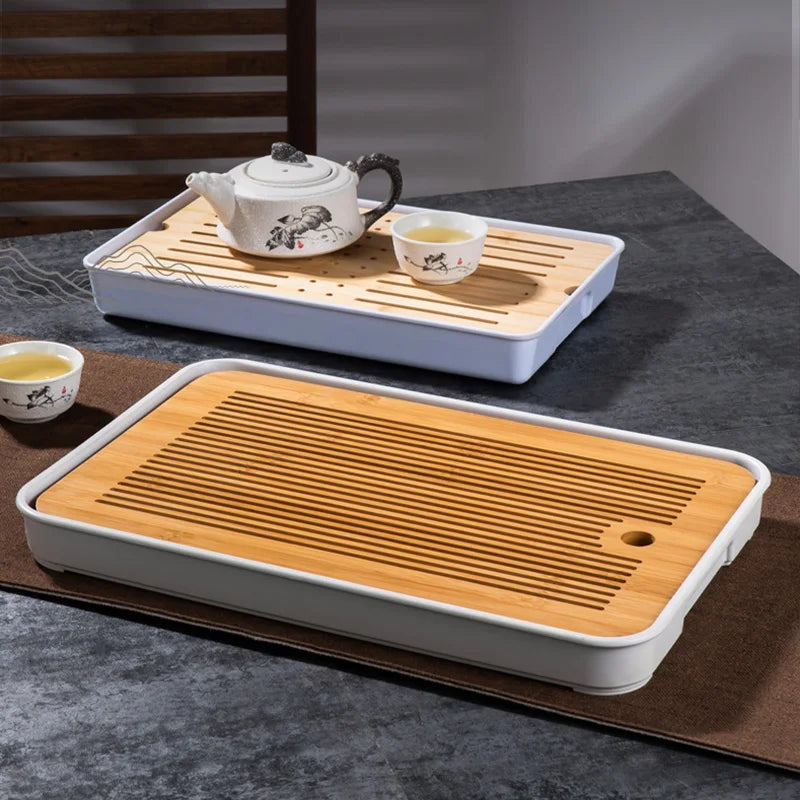 Bamboo Tea Tray Home Living Room Kungfu Tea Set Small Tea Tray Draining Dry Soaking Table Storage Wet And Dry Use