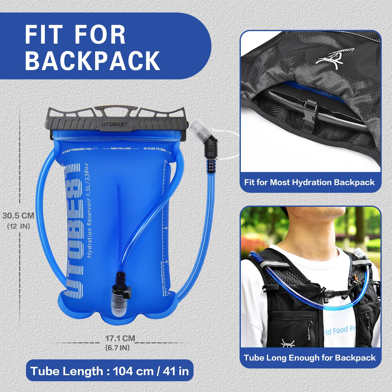 1.5L/2L/3L Water Bladder Hydration Pack Reserevoir TPU Water Bag for Camping Cycling Running Hiking