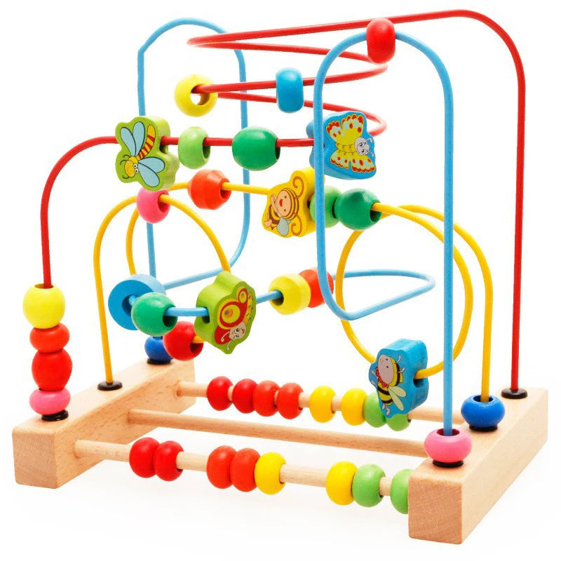Montessori Wooden Toys Circles Bead Wire Maze Roller Coaster  Early Educational Puzzles Toy for  1 2 3 Years