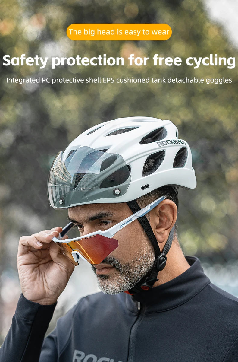 Cycling Helmet With Goggles Visor Brim Adults Riding Bike Helmet Breathable Ultralight MTB Road Bicycle Helmet