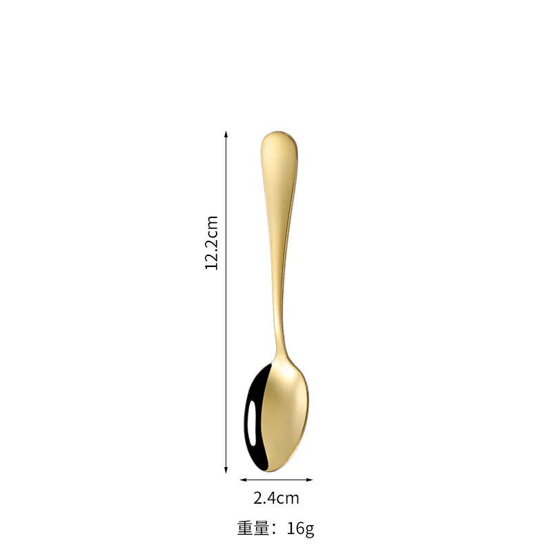 Small Gold Korean Spoon Mini Stainless Steel Soup Spoon Multi-purpose Tableware for Dessert Seasoning Coffee Cake Gift