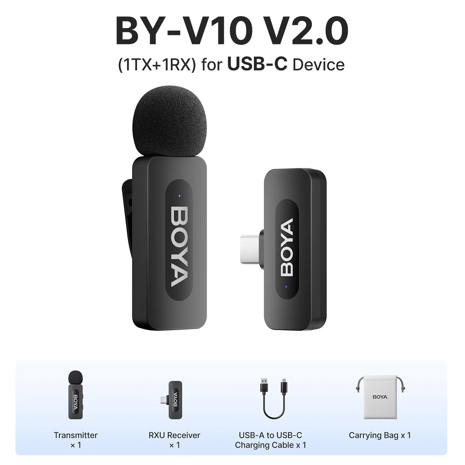 BY-V2-P Wireless Lavalier Microphone Portable Audio Video Recording Mini Mic for iPhone Android Vlog Gaming Phone Mic