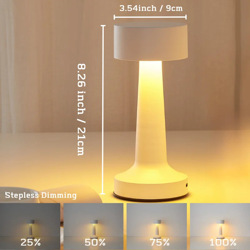 USB with Touch Sensor Dimmable Metal Table Lamp 3 Colors Bedroom Nightstand Kids Wireless LED Night Light Rechargeable Battery