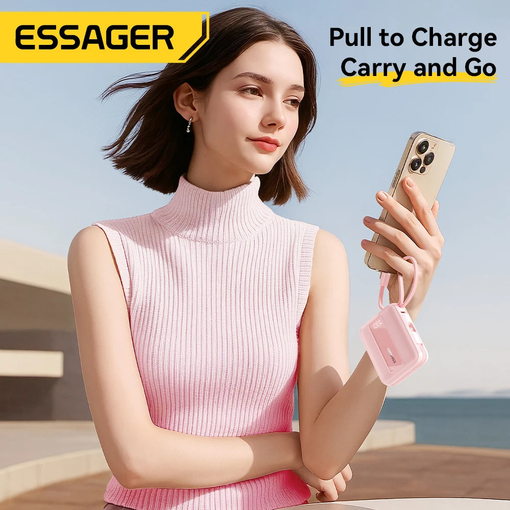 20000mAh Mini Power Bank 22.5W PD Fast Charging Portable Charger with Built-in Cables & Digital Display
