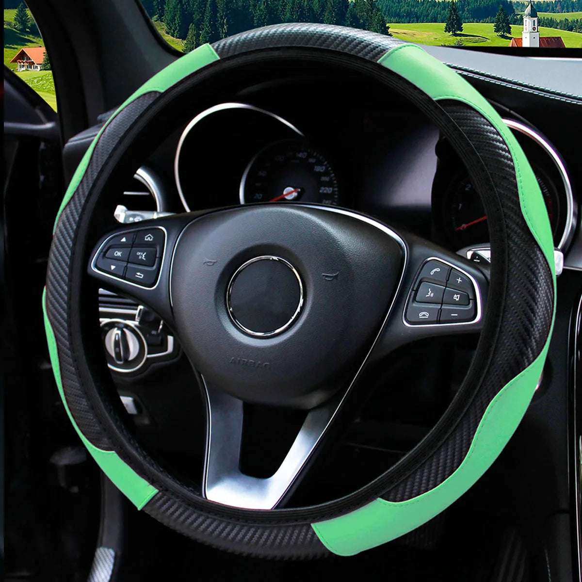 PU Carbon Fiber Leather Car Steering Wheel Cover 37CM 38CM
