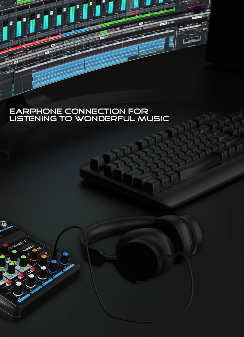 4 Channel DJ Audio Mixer With Bluetooth USB And 48V Phantom Power