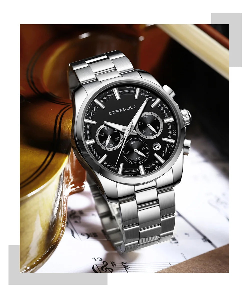 Men Watch Sports Casual Quartz Wristwatches with Chronograph Fashion Stainless Steel Auto Date Clock Male
